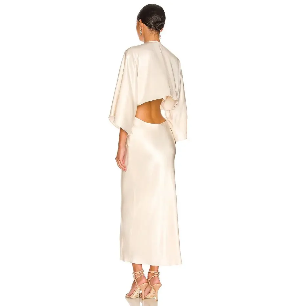 Shona Joy La Lune Tie Front Bias Midi Dress Cream - Picture 7 of 14